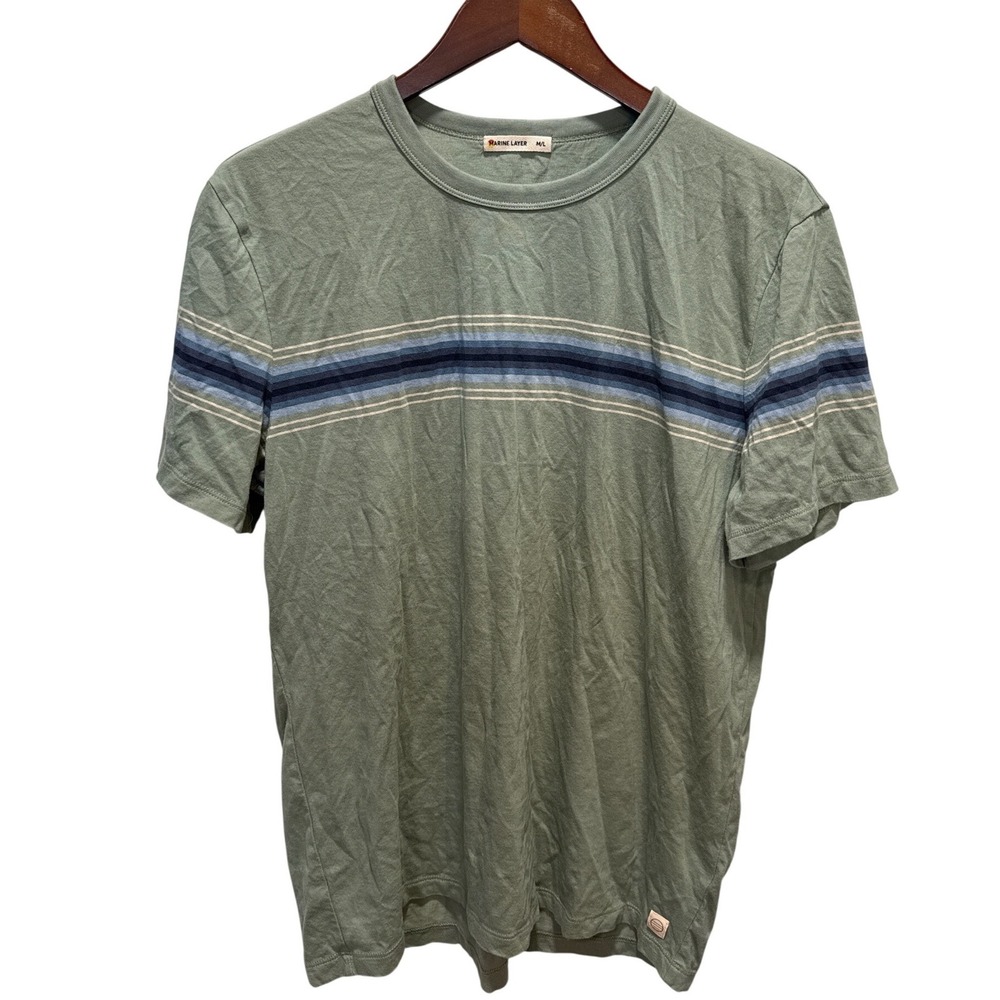 Marine Layer Womens Sage Green Striped Cotton Tencel Modal Crewneck Tee Size M/L